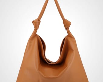 Bolsa Hobo Feminina XXL em Couro Genuíno, Bolsa de Ombro Grande em Couro com Alças de Nó, Ideal para o Escritório e Uso Diário