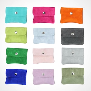 Cartera para mujer, monedero de ante, billetera, mini monedero, monedero con monedero, bolso de piel hecho a mano, naranja, rosa