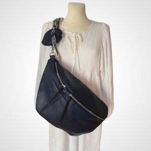 LUNA, XXL crossbody bag, blue crossbag, vegan fanny pack, half moon bag, bag strap & wallet pendant, crossbody bags, moon bag