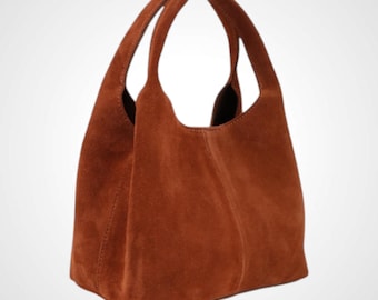 Bolsa feminina de camurça – Bolsa pequena estilo hobo feita 100% de camurça, bolsa de ombro com fecho magnético, bolsa elegante para o dia a dia.