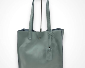 Leder Shopper Handtasche, Einkaufstasche, Tote Bag, Schultertasche, Alltagstasche, extra Fach, große Tasche, Tragetasche Leder,Blau