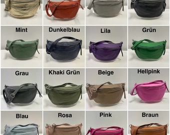 XL Crossbody Bag Leder mit silbernem Reißverschluss Damen Leder, Damen Umhängetasche Gürteltasche, Geschenk für Sie, XL Bauchtasche Leder