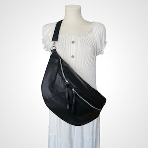 LUNA XXL Crossbody Bag vegan leather shoulder bag black bum bag faux leather sling bag hip bag belt bag crossover with bag strap image 5
