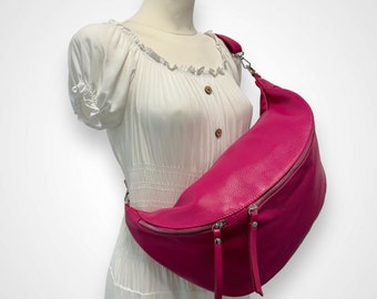 XXL Crossbody Bag Leather, Crossbody Bag Pink, Leather Belly Bag, Sling Bag, Crossbag, Bag Crossbody, Belly Bag Leather, Crossbag Leather