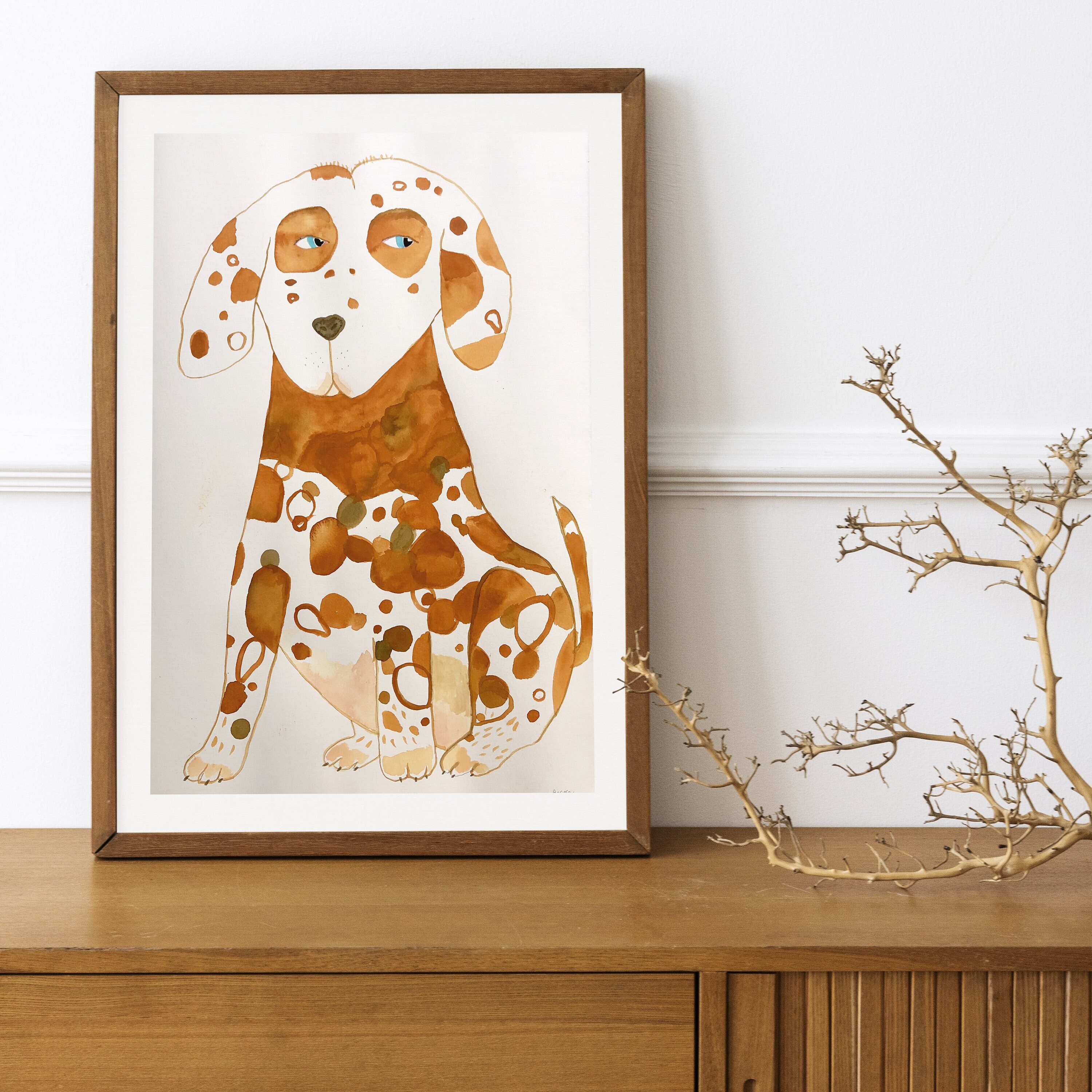 Sitted Dog Illustration 58 X 78 cm