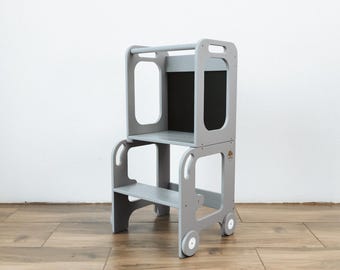 Montessori helper tower from 1 year - Table and Chair All-In-One with blackboard, Kitchen step stool, Montessori learning stool