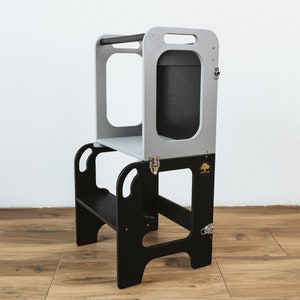 Montessori helper tower - Table & Chair All-In-One, Tower with blackboard, Kitchen step stool, Kids helper tower, Folding toddler tower