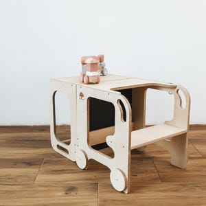Montessori helper tower - Table & Chair All-In-One, Tower with blackboard, Kitchen step stool, Kids helper tower, Folding toddler tower