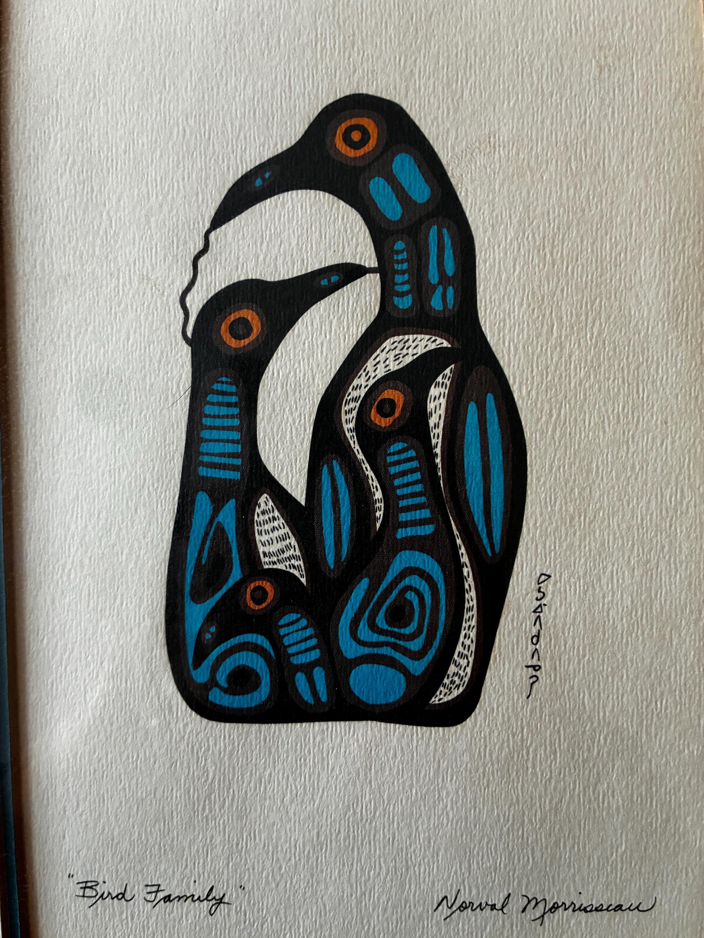 Norval Morrisseau Print: Signed & Framed Ojibway Bird Family Art