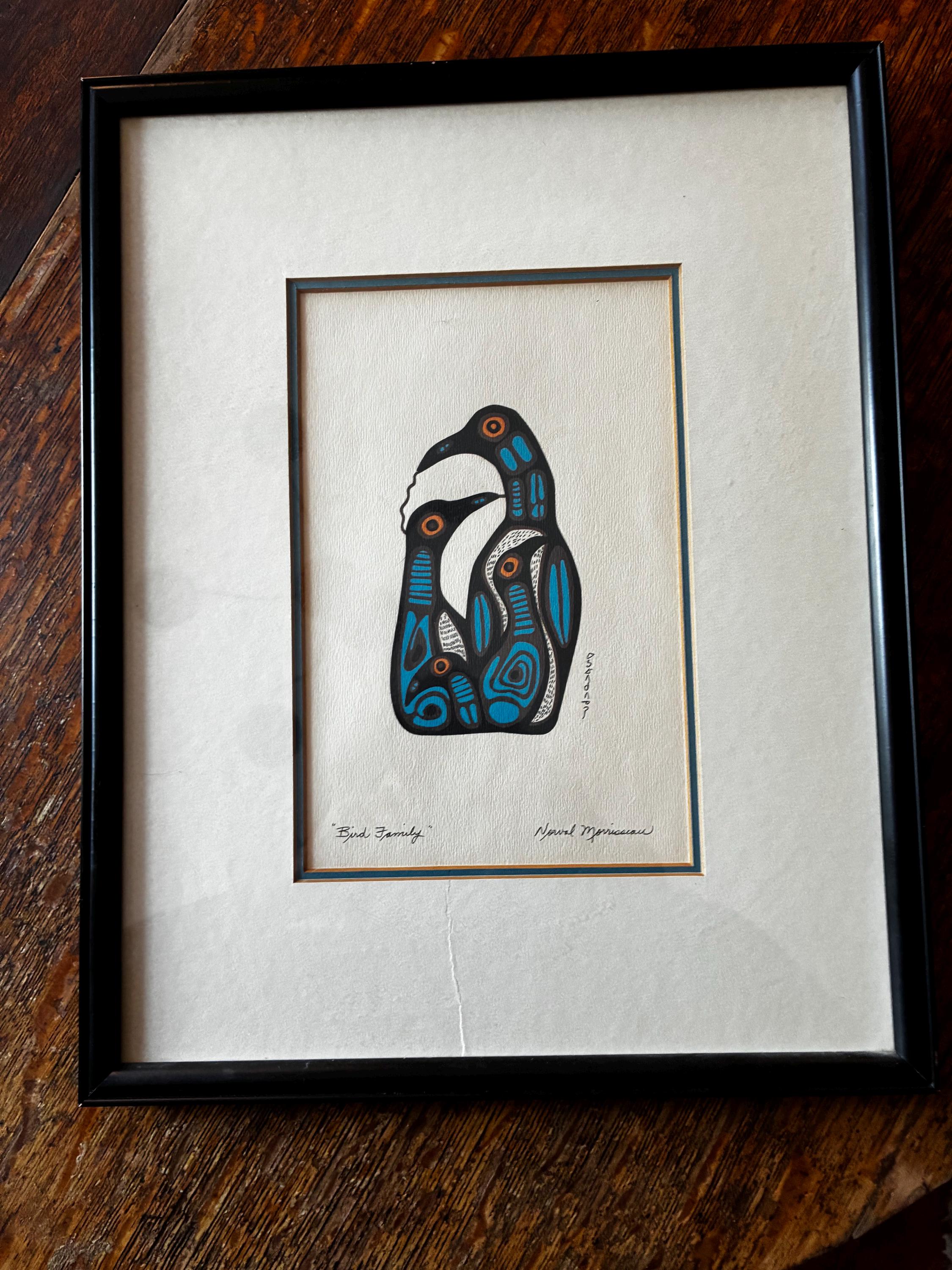 Norval Morrisseau Print: Signed & Framed Ojibway Bird Family Art