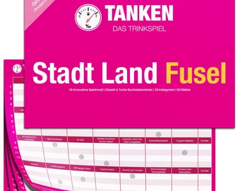 TANKEN Stadt Land Fusel Trinkspiel - Girls Edition, Stadt Land Fluss Trinkspiel für den Mädelsabend, für Prosecco geeignet