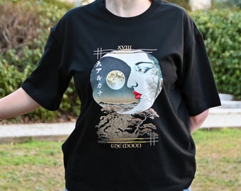 T-shirt unisexe, cadeau pour amateur de tarot, style japonais, anime, t-shirt en coton, t-shirt noir avec impression.