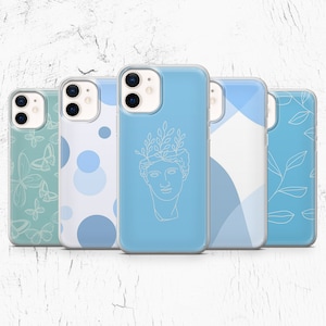 Blue Phone Case Pastel Cover for iPhone 16, 15, 14, 13, 12, 11, 7, 8+, XS, XR, 11 Pro Samsung S20, A40, A50, A51, A24 4G Huawei P20, P30