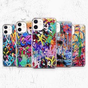 Coque Street art graffiti pour iPhone 16, 15, 14, 13, 7, 8+, XS, XR Samsung S20, A13, A33, A53, A40, A50, A51, Huawei P30, Pixel 9