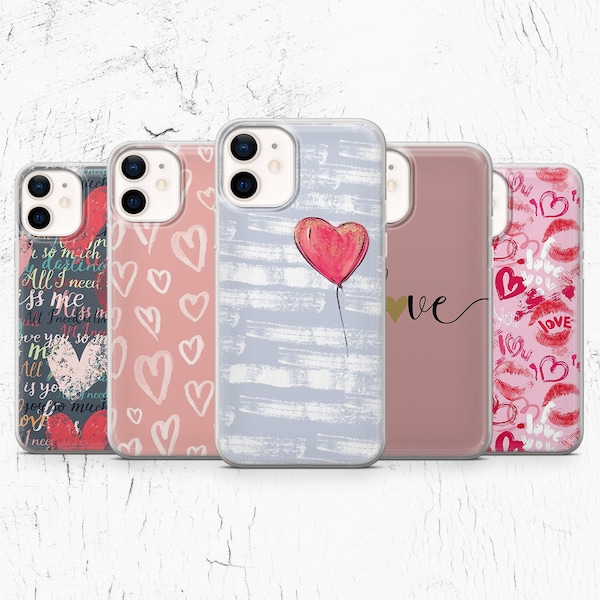 Valentine Day Phone Case Love Heart Cover for iPhone 14, 13, 12 Pro, 11, XR, XS, 8+, 7 Samsung A12, S22, S21, A40, A51, A71 Huawei P20, P30