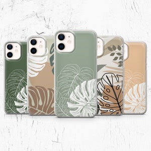 Green Pastel Phone Case Aesthetic Tropical Leave Cover for iPhone 16, 15, 14, 13, 12 Pro, 11, XR, XS, 8, 7 Samsung S22, S21, A40 Huawei P40