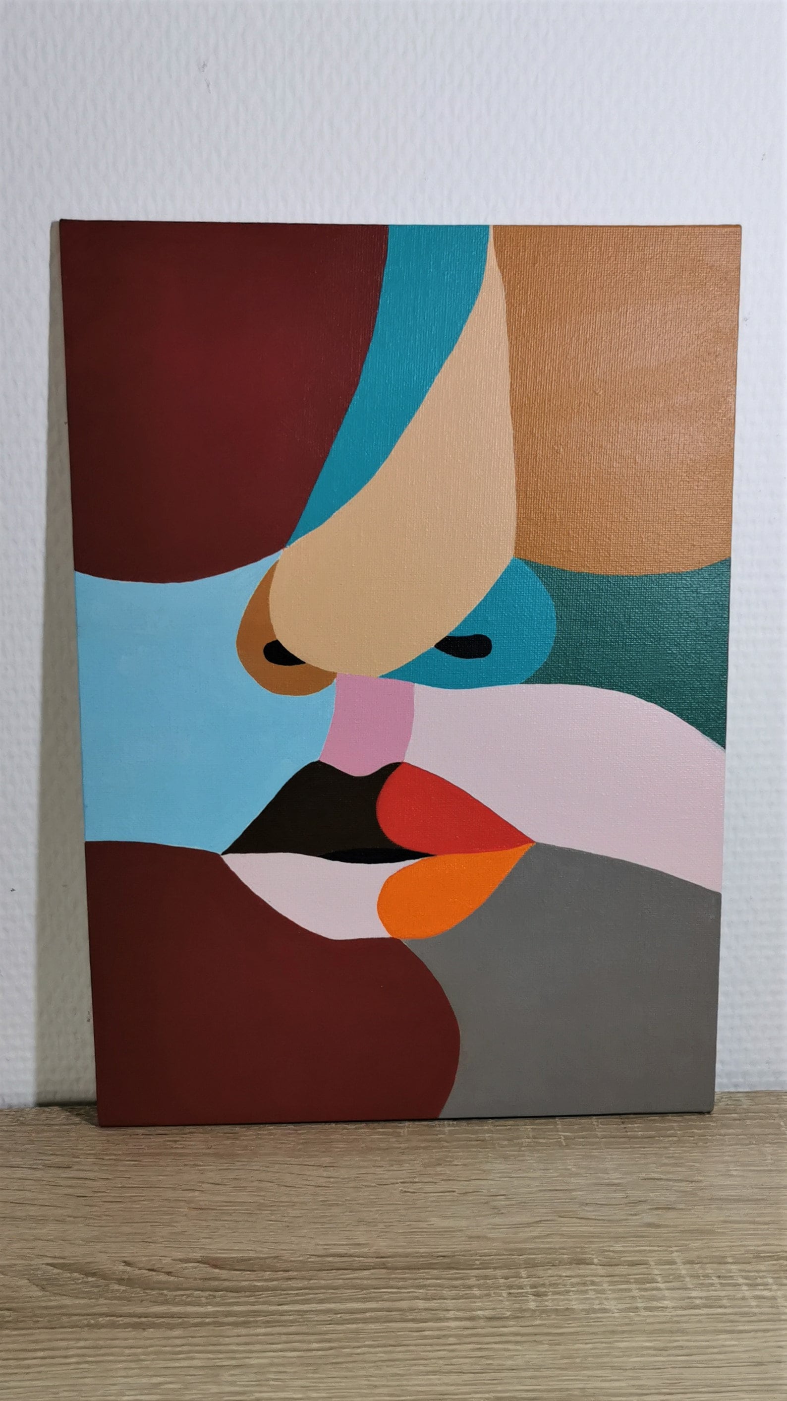 Peinture sur Toile Cartonnée, Tableau Portrait Visage Bouche Nez, Art Figuratif