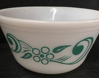 Vintage Federal Glass Turquoise Floral Mixing Bowl