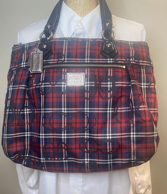 バッグ Coach Tartan Wool Plaid & Suede carryall Coach Poppy Tartan Plaid Handbag Purse - Etsy