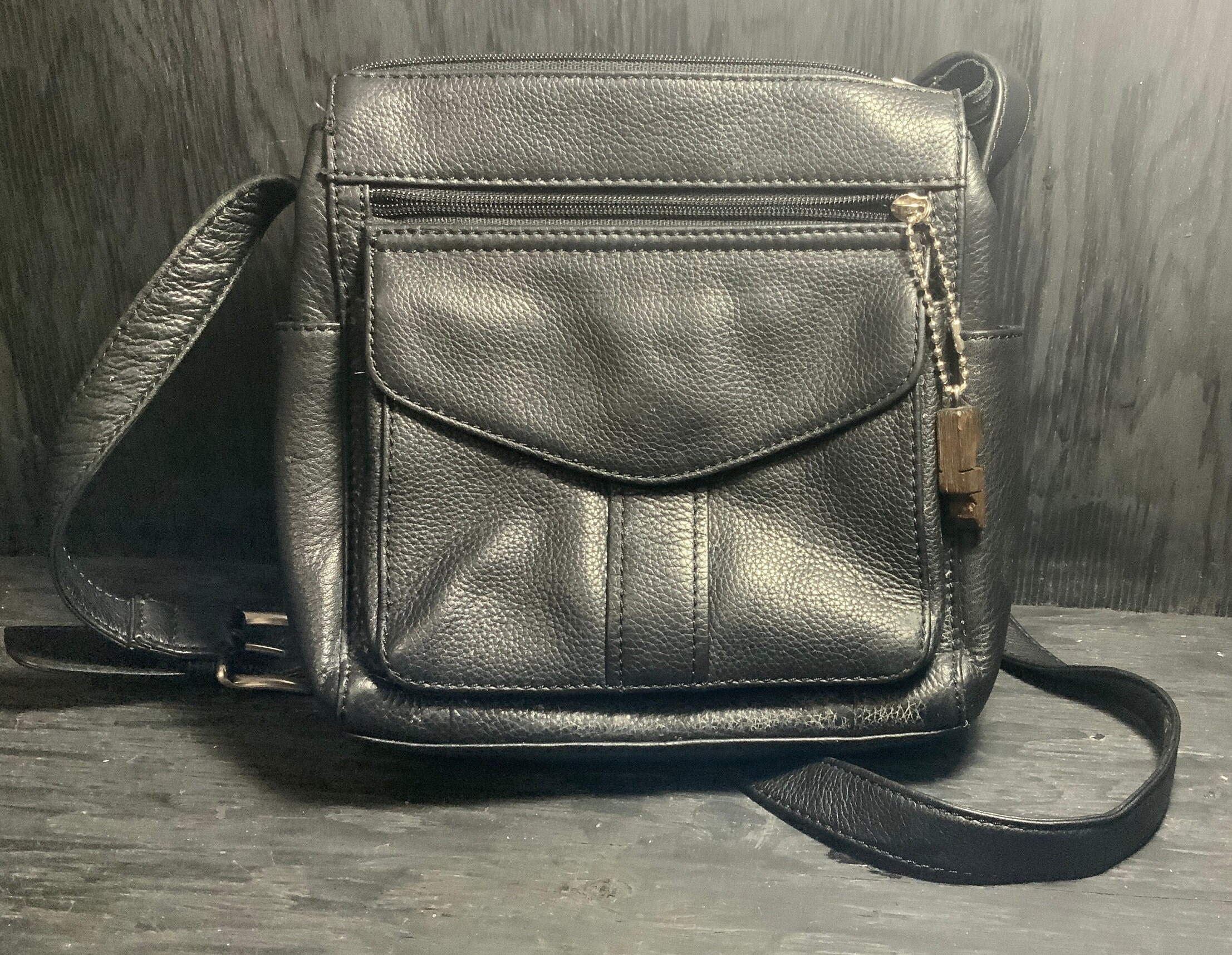 FOSSIL Black Leather Shoulder Bag Rectangle Three-Compartment Purse Handbag  | eBay