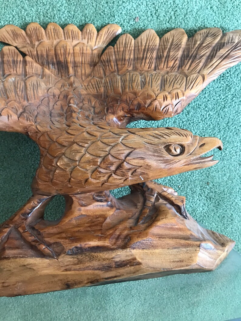 Vintage Hand Carved Wooden Eagle Sculpture Etsy