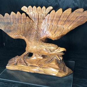 Vintage Hand Carved Wooden Eagle Sculpture Tramp Art