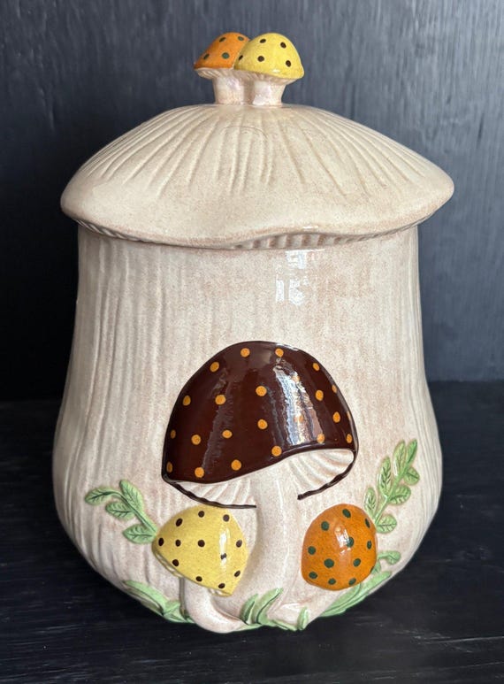 Hand Crafted Vintage Mushroom Theme Ceramic Container