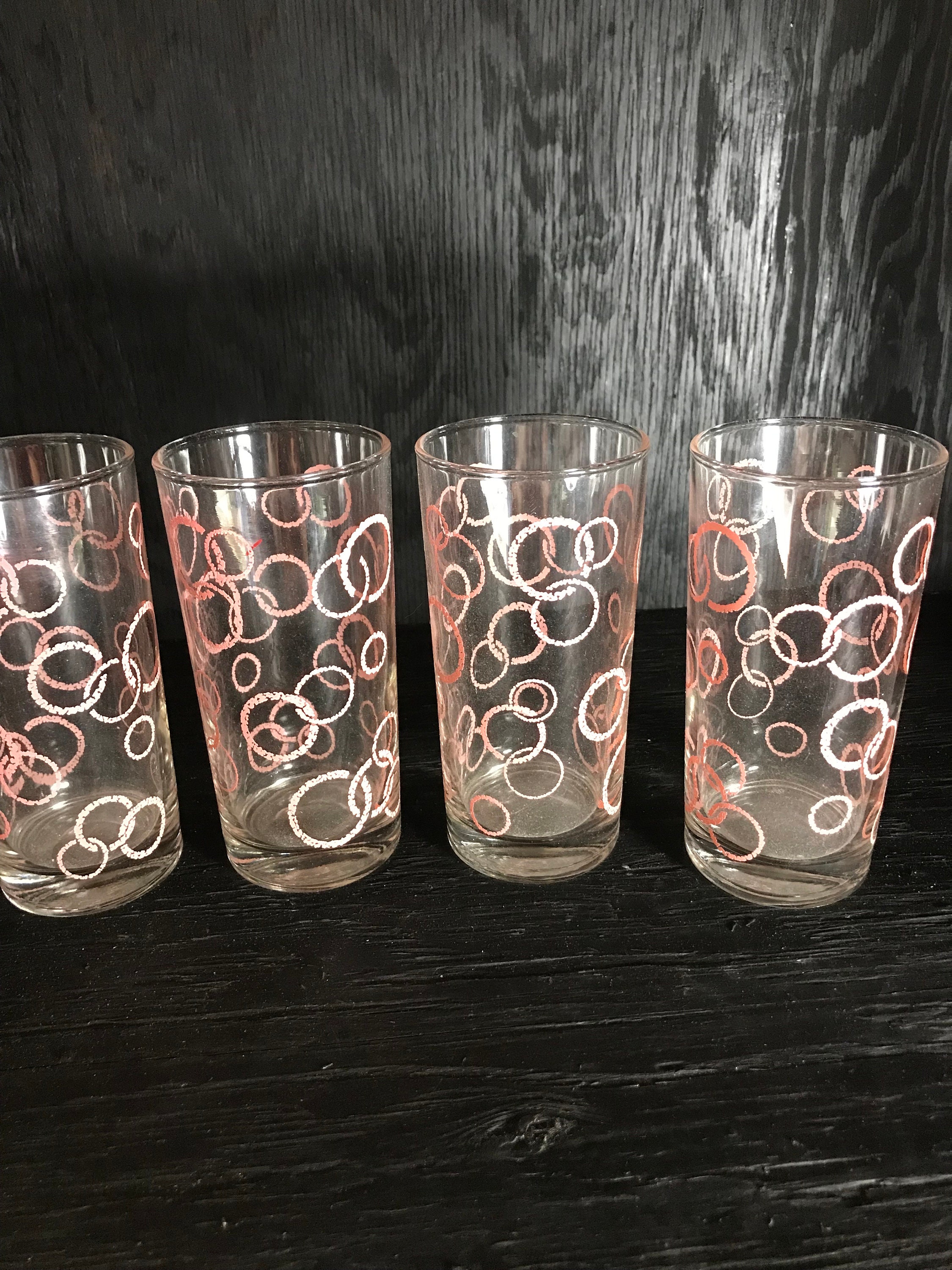 MCM Set of 4 Retro Vintage Tall Drinking Cocktail Glasses Colorful Cane  Print