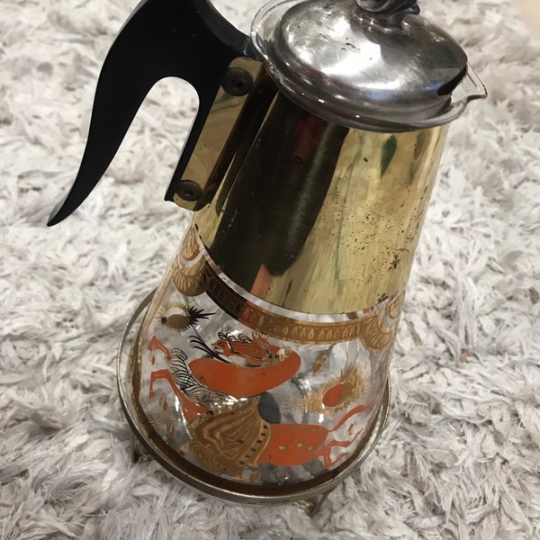 Vintage Fred Press Coffee Carafe Decanter with Gold Horse Design