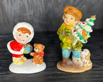 ヴィンテージ セラミック製 冬の少女と子犬の置物 - Etsy 日本