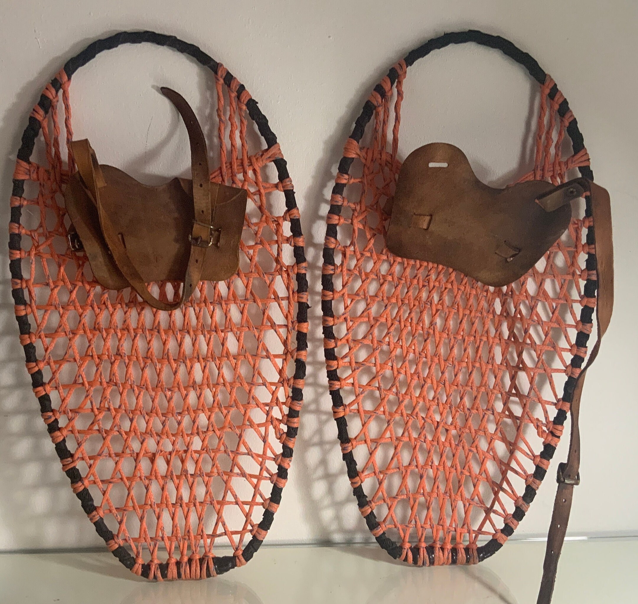 Vintage Pair of Snowshoes With Leather Bindings Etsy