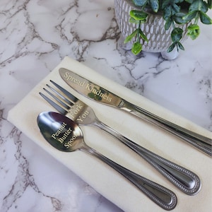 Custom Engraved Silverware, YOUR TEXT! Etched Silverware, Laser Engraved Utensils, Gifts for Mom, Christmas Gifts, Gift for Friend