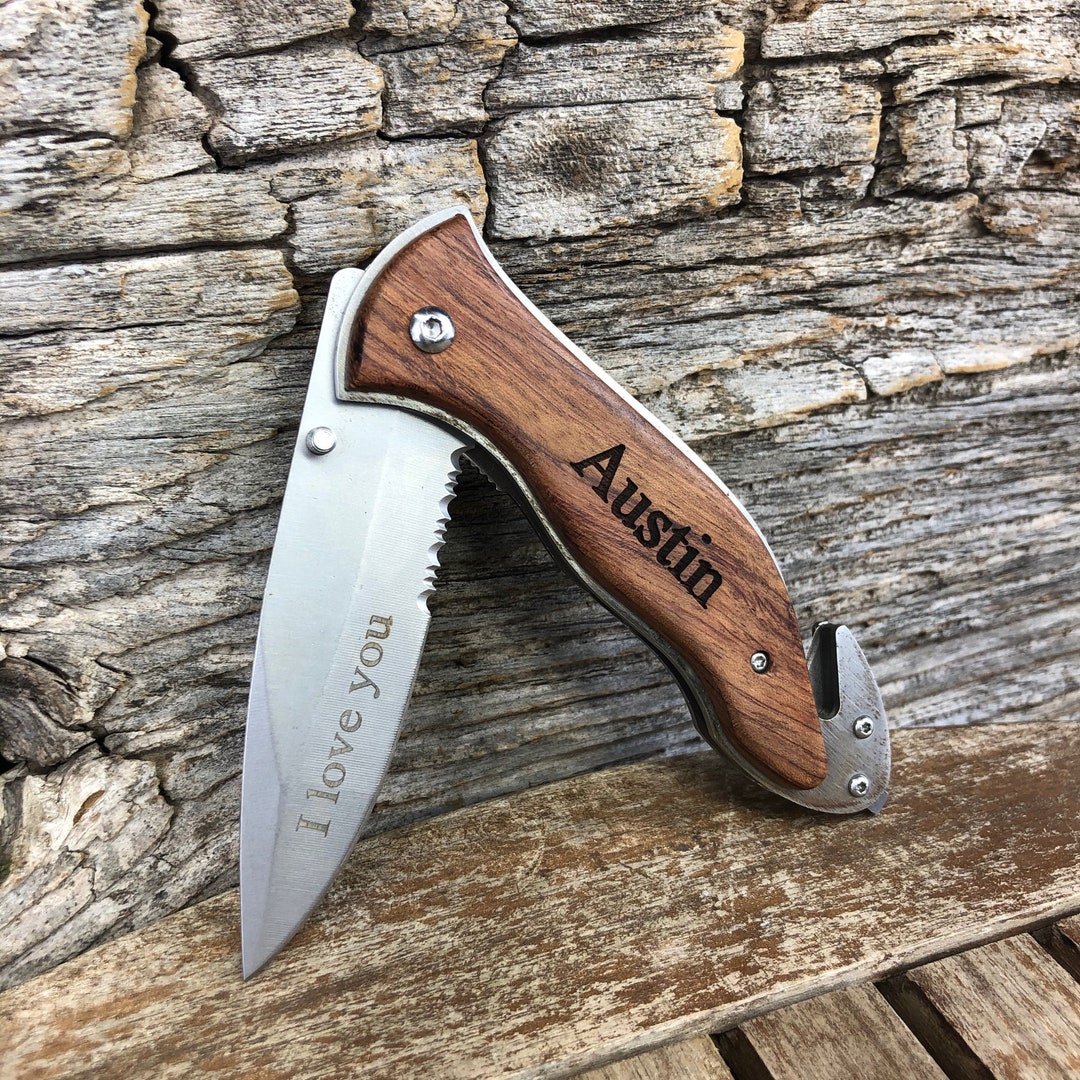 Engraved Folding Rescue Knife, Safety Pocket Knife, Personalized Pocket