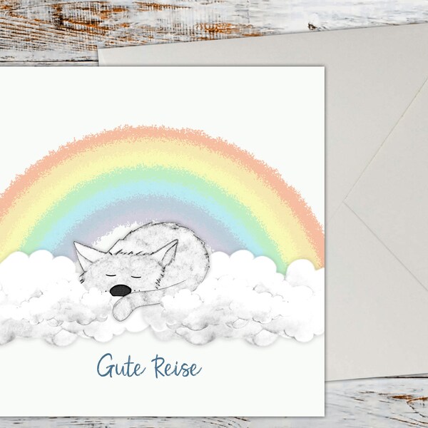 Trauerkarte Haustier, Postkarte mit Kuvert "Gute Reise", Katze