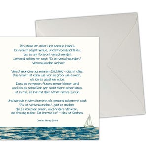 Trauerkarte mit Kuvert "Das ist Sterben", Gedicht, Schiff