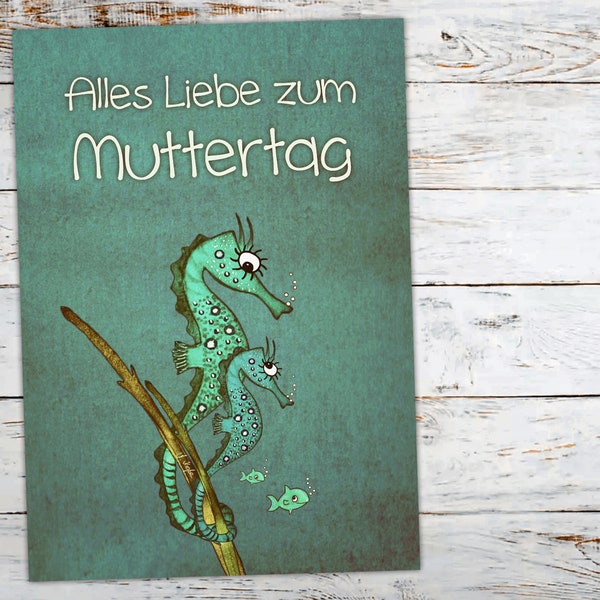 Postkarte "Alles Liebe zum Muttertag", Seepferdchen