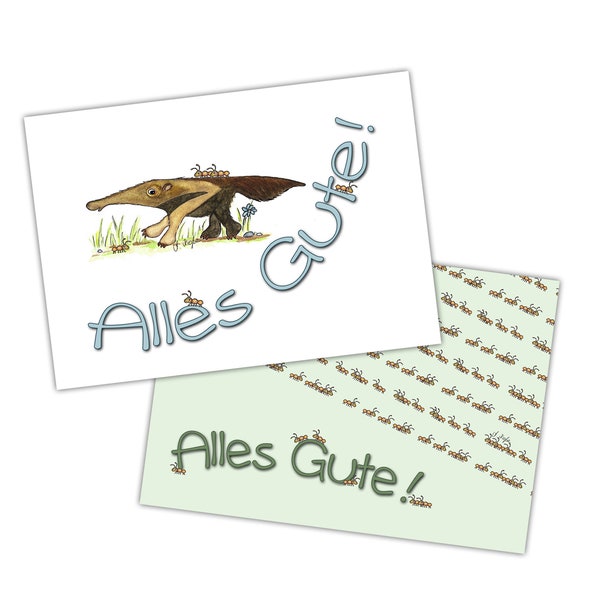 Glückwunschkarten "Alles Gute!", A6, Ameisenbär, Ameisen