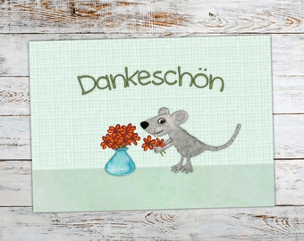 Postkarte "Dankeschön", Maus, Blumen