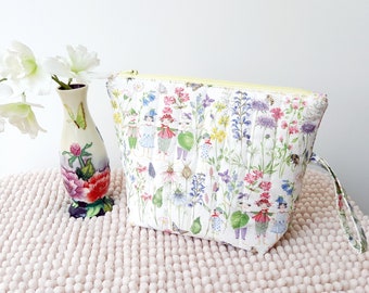 Grillige bloem dames make-up tas, gewatteerde katoenen cosmetische tas, schattig ritszakje