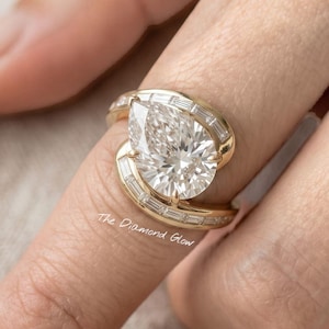 2.00 CT Pear Cut Lab Grown Diamond Engagement Ring, 14K Solid Gold Ring, Curved Band Ring, Stackable Ring, Solitaire Ring, Gift For Women