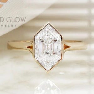 Hexagon Lab Grown Diamond Ring: Bezel Set Solitaire, 925 Silver