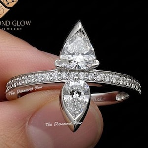 2CT Toi Et Moi Trillion & Pear Moissanite Diamond Engagement Ring - 14KT Gold Yellow  Triangular Cut Diamond Valentines Gift Wedding Ring