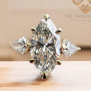 2 CT Marquise Cut Moissanite Three Stone Engagement 14 K/18 K Solid Gold Kite Side Diamond Vintage 6 Prong Set Wedding Ring Gift For Wife
