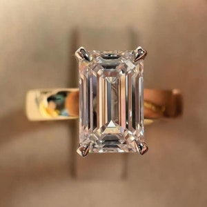 3.15 CT Elongated Emerald Cut Moissanite Solitaire Ring, Handmade 14k Yellow Gold Wedding Ring, Perfect Proposal Gift for Engagement,Solitai