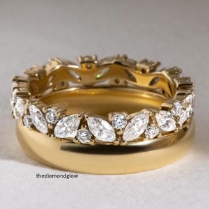 3.00 CT East West Marquise Cut Moistness Diamond Engagement Ring Set 14k Solid Gold Bridal Ring Set Promise Ring Anniversary Gift For Her