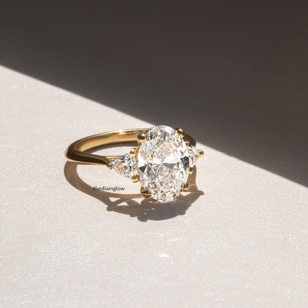 3ct Oval Cut Ring Moissanite Diamond Ring Engagem Ent Ring 14k Solid ...