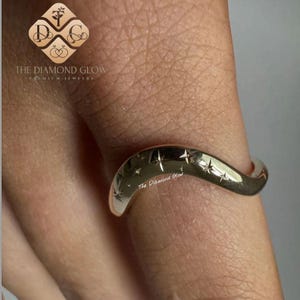 Diamond Curved Wedding Band,14k Gold Chevron V Shaped Stack Ring,Perfect for Engagement or Promise Gift,Minimalist Stylish Wave Wedding Band