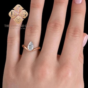 2 CT Pear Moissanite Engagement Ring: 14K Yellow Gold Tear Drop Anniversary Ring
