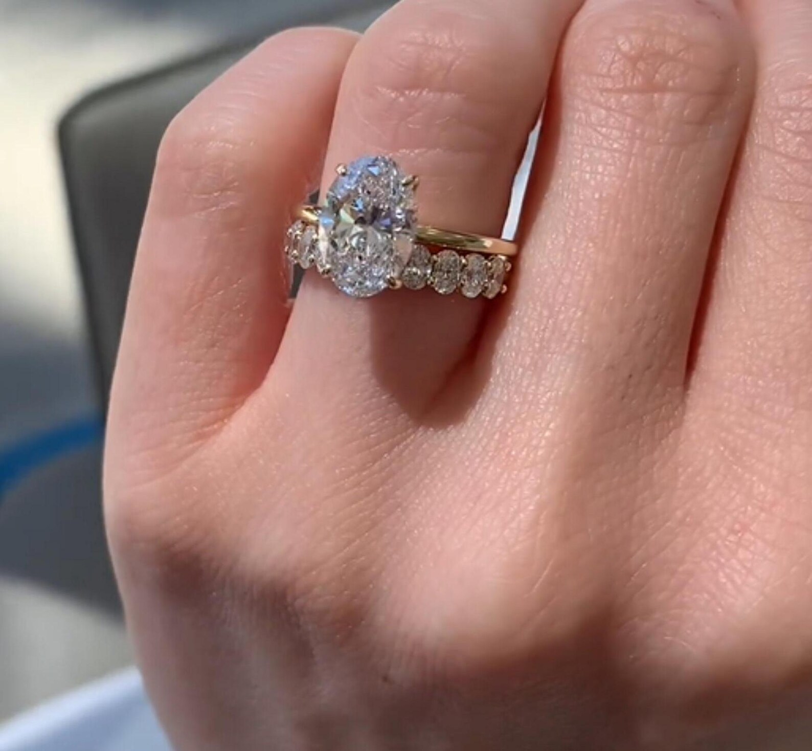 Champagne Oval Cut Moissanite Engagement Ring Set 14K Gold Bridal Ring ...