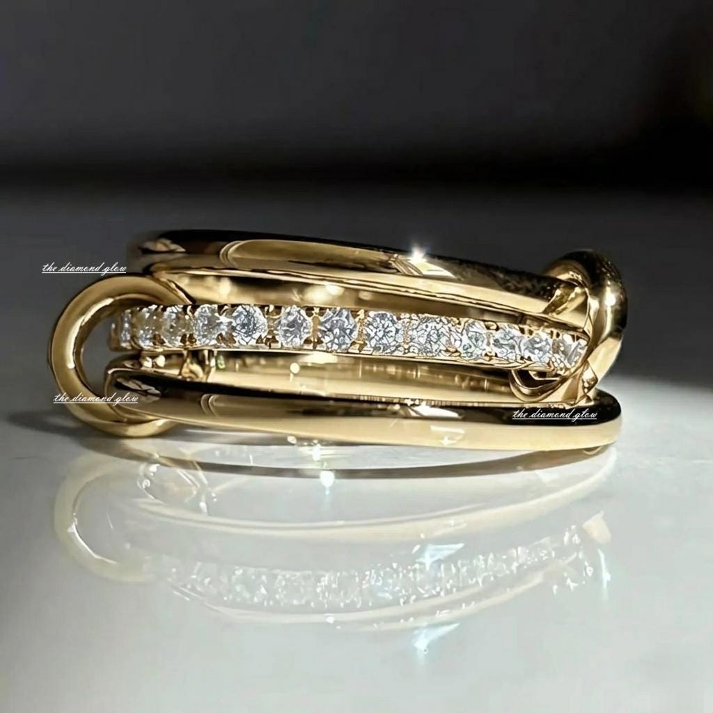 Multi Link Rings 14k Solid Gold Multi Link Ring Set, Handmade Stacking Rings - Etsy